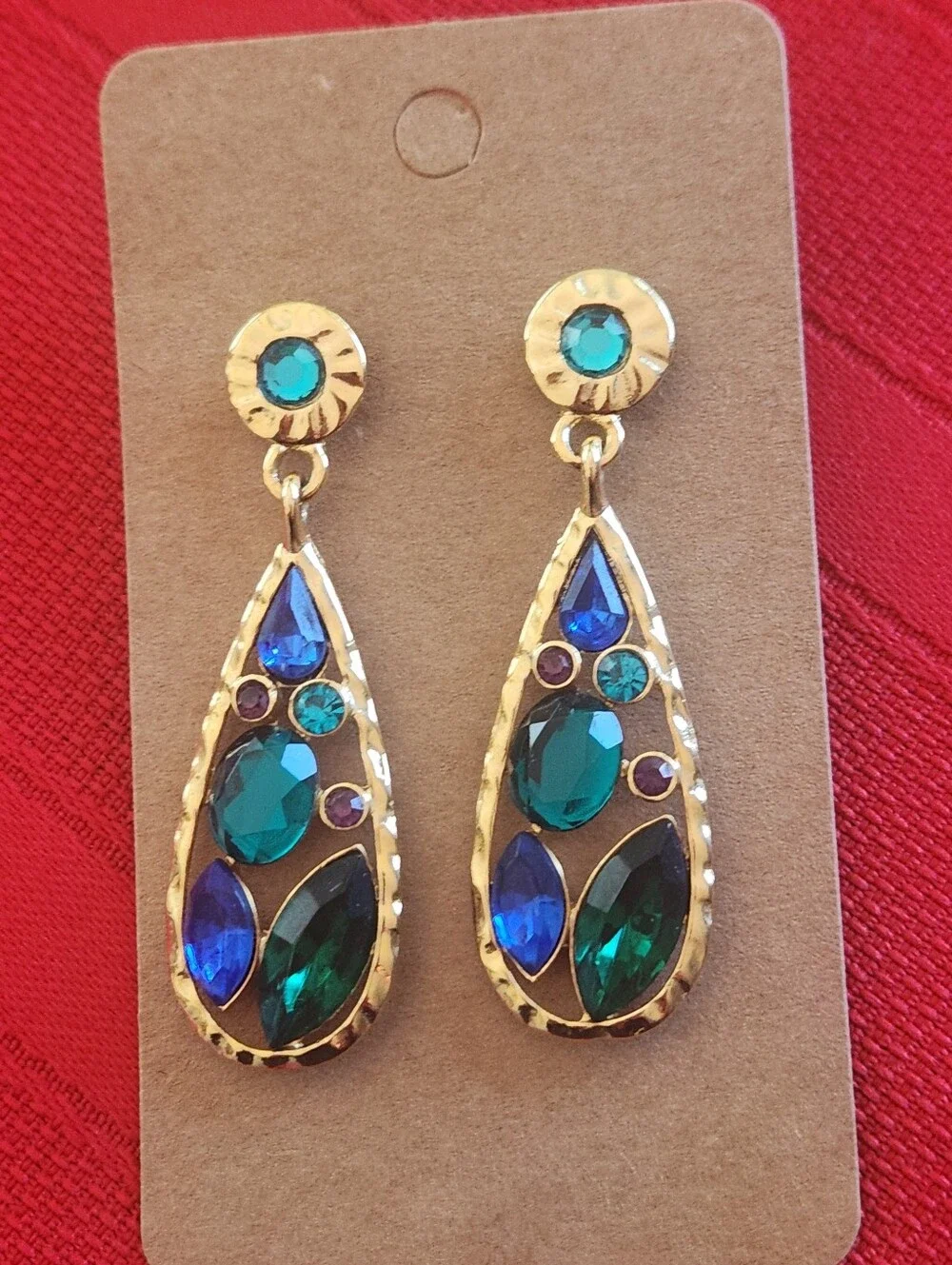 Stunning Vintage Teardrop Dangle Earrings with Blue And Green Stones